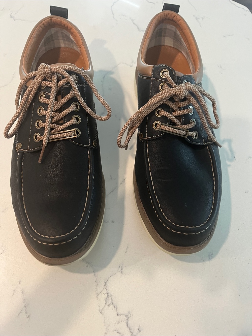 Classic Black Boat Shoes with Tan Accents — Lace-Up Comfort